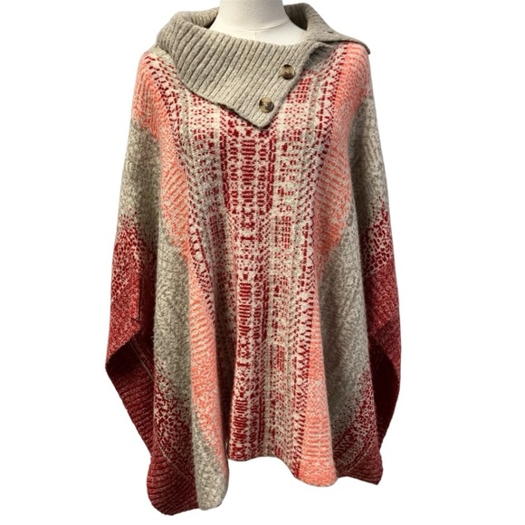 Caslon Jacquard Button Cowl Neck Sweater-Knit Poncho relaxed fit Cabincore XS/S - Picture 2 of 15